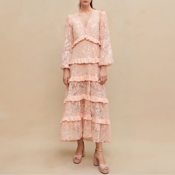 Maje Dresses & Skirts - NWT Maje Long Ruffled Sequinned Maxi Dress Size 38 US 6